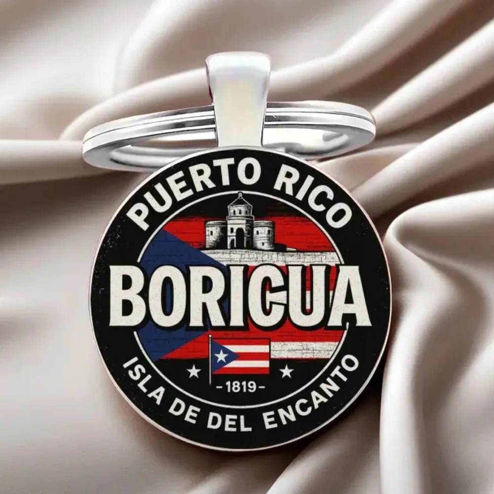 Puerto Rico Boricua Cabochon Keychain - Island of Enchantment